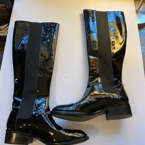 Lauren Ralph Lauren Knee High Stretch Calf Patent Leather Boots, low heel.